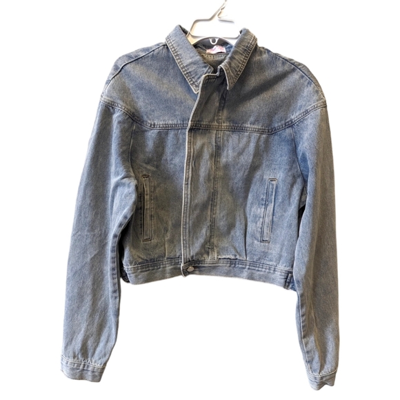 Pink Lily Vintage Denim Jacket One of a kind Sz Medium Meto inspired crop - Picture 8 of 10